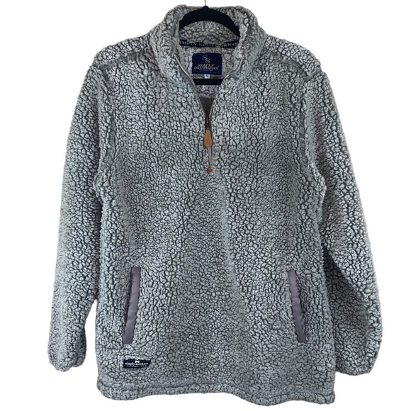 Simply Southern Women’s Sherpa Faux Shearling Quarter Zip Popover Gray - Picture 1 of 11